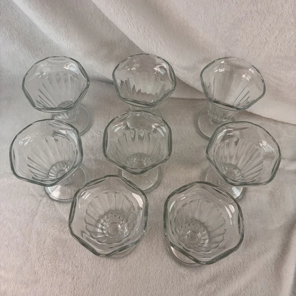 Vtg Kig Indonesia Tulip Soda Fountain Bowls Retro Pedestal Parfait Cups Set Of 8